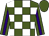 Forest green & white blocks, purple stripe on forest green sleeves, forest green cap (Template Farm)