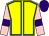 Yellow, royal blue seams, pink sleeves, purple armlets, purple cap (T Leslie & D Gorton)