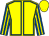 Yellow, royal blue seams, royal blue and yellow striped sleeves, yellow cap (Mr J Radford)