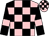 Pink and black checked, black sleeves, pink armlets, pink and black checked cap (Mr Jal Dastur)