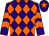 Purple and orange diamonds, chevrons on sleeves, purple cap, orange star (Jan Mead Kelly Gould)