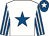 White, royal blue star, royal blue and white striped sleeves, royal blue cap, white star (Mrs James Bethell)