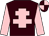Brown, pink cross of lorraine and sleeves, quartered cap (Mrs M Doherty & Mrs W A D Dyason)
