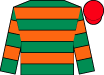 Emerald green & orange hoops, red cap (John P McManus)