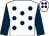 White, dark blue spots, sleeves and spots on cap (Mr T W Heseltine & Mrs G B Walford)