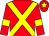 Red, yellow cross sashes, yellow armlet, yellow star on cap (Mrs D P Magnier)