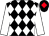 Black & white diamonds, white sleeves, black cap, red diamond (Donal Commins)