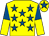 Yellow, royal blue stars, halved sleeves, yellow cap, royal blue star (Thomas Cleary)