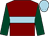 Maroon, light blue hoop, dark green sleeves, light blue cap (Roger And Rachel Jowett)