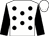 White, black spots and sleeves, white cap (Mr M E Leaf)
