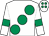 White, large emerald green spots, armlets and spots on cap (Mr Des Kavanagh & Mr Derrick Murphy)