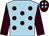 Light blue, brown spots and sleeves, brown cap, light blue spots (Mrs Ailsa Stirling)