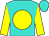 Turquoise, yellow ball, turquoise hoop on yellow sleeves, turquoise cap (Peacock Stable (Zavash))