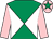 Emerald green and white diabolo, pink sleeves, pink cap, emerald green star (Cousins Plus One Syndicate)