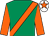 Emerald green, orange sash & sleeves, white cap, orange star (Simon Gegg)