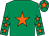 Emerald green, orange star, emerald green sleeves, orange stars, emerald green cap, orange star (Ms Rose Enright)