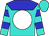 Turquoise, white ball, blue yoke, blue hoops on sleeves (Edward Short)