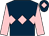Dark blue, pink triple diamond, pink sleeves, dark blue cap, pink diamond (Mrs A G Kavanagh)