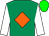 Emerald green, orange diamond, white sleeves, green cap (Joseph M Kelly & Peter Lawlor)