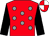 Red, grey spots, black sleeves, red and white quartered cap (Mr K S Ward & Mrs J A Brooke)