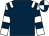 Dark blue, white epaulets, white and dark blue hooped sleeves, dark blue and white quartered cap (Racing Spirit Leskinfere Owners Group)