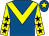 Royal blue, yellow chevron, yellow sleeves, black stars, royal blue cap, yellow star (Know It Alls Syndicate)