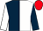 Dark blue and white (halved), sleeves reversed, red cap (Mrs S A Sutton)