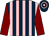 Dark blue and pink stripes, maroon sleeves, dark blue and pink hooped cap (Mr & Mrs K R Ellis)
