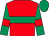 Red, emerald green hoop, emerald green sleeves, red armlet, emerald green cap (Mrs Angela Hawkins)