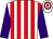 White and red stripes, purple sleeves, white and red hooped cap (Mr A Wilson)