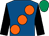 Royal blue, large orange spots, black sleeves, emerald green cap (Saints & Sinners Syndicate)