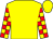 Yellow, red blocks on sleeves, yellow cap (Christine Ellis)