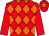Red and orange diamonds, red sleeves, red cap, orange star (Pritchard & Woodward)