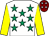 White, emerald green stars, yellow sleeves, maroon cap, white stars (T C Quinn)