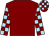 Maroon, maroon and light blue check sleeves and cap (Yen Hall Farm Racing)