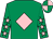 Emerald green, pink diamond, emerald green sleeves, pink stars, quartered cap (Mr George Delahunt)