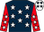 Dark blue, white stars, red sleeves, white stars, white cap, dark blue stars (F Terry)