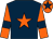 Dark blue, orange star, orange sleeves, dark blue armlets and star on orange cap (Mrs Sarah Cotty)
