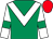 Emerald green, white chevron, white sleeves, emerald green armlets, red cap (Mrs M Gittins)