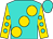 Turquoise, large gold spots, turquoise spots on gold sleeves, turquoise cap (Zayat Stables, LLC)