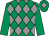 Emerald green and grey diamonds, emerald green sleeves, emerald green cap, grey diamond (Mrs Elizabeth Kiernan)