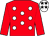 Red, white spots, red sleeves, white cap, black stars (Anna Hickey)
