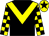 Black, yellow chevron, yellow and black check sleeves, yellow cap, black star (Mr S Davis And Mr S Hull)