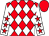 Red and white diamonds, white sleeves, red stars, red cap (32red Plc)