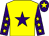 Yellow, purple star, purple sleeves, yellow stars, purple cap, yellow star (The Oakwood Nobels)