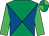 Royal blue & emerald green diabolo, em green sleeves, quartered cap (R P Cody & Gillian Cody)
