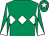 Emerald green, white triple diamond, diabolo on sleeves and star on cap (Mrs Libby Lawson)