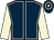 Dark blue, beige seams and sleeves, hooped cap (Mrs Rita Williams)