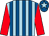 Light blue and royal blue stripes, red sleeves, royal blue cap, light blue star (Mr Ivis Sze)
