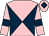 Pink and dark blue diabolo, pink sleeves, dark blue armlets and diamond on cap (Whitehall, Spiegelberg & Everett)